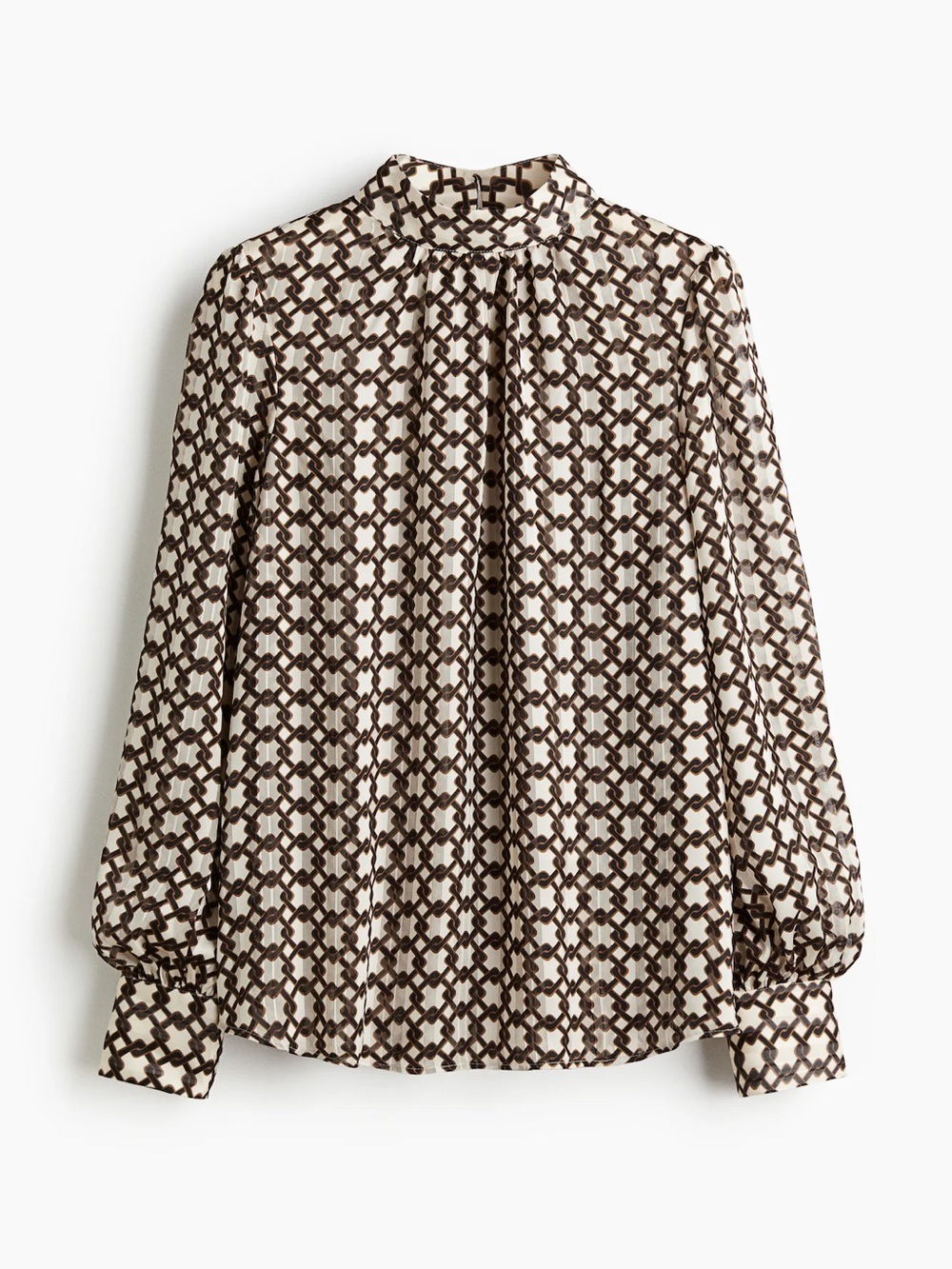 H&M Brown and Cream Floral-Print Long Sleeve Shirt